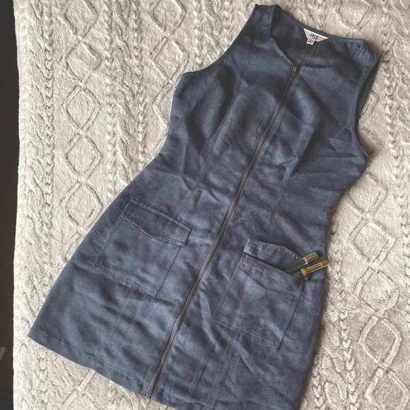 Blue Faux suede zip front dress by BB Dakota - Picture 1 of 8